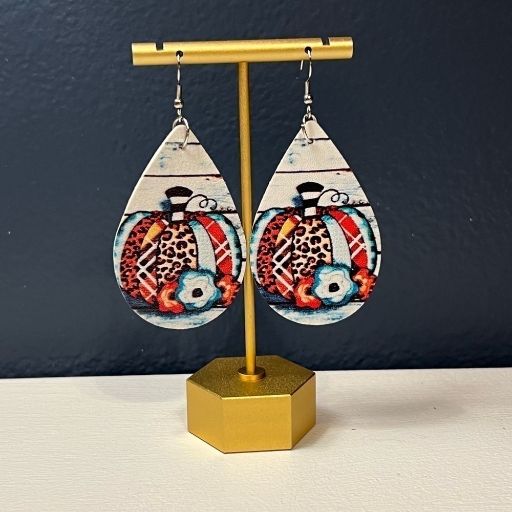 Animal Print Pumpkin Dangle Earrings - Picture 4 of 4
